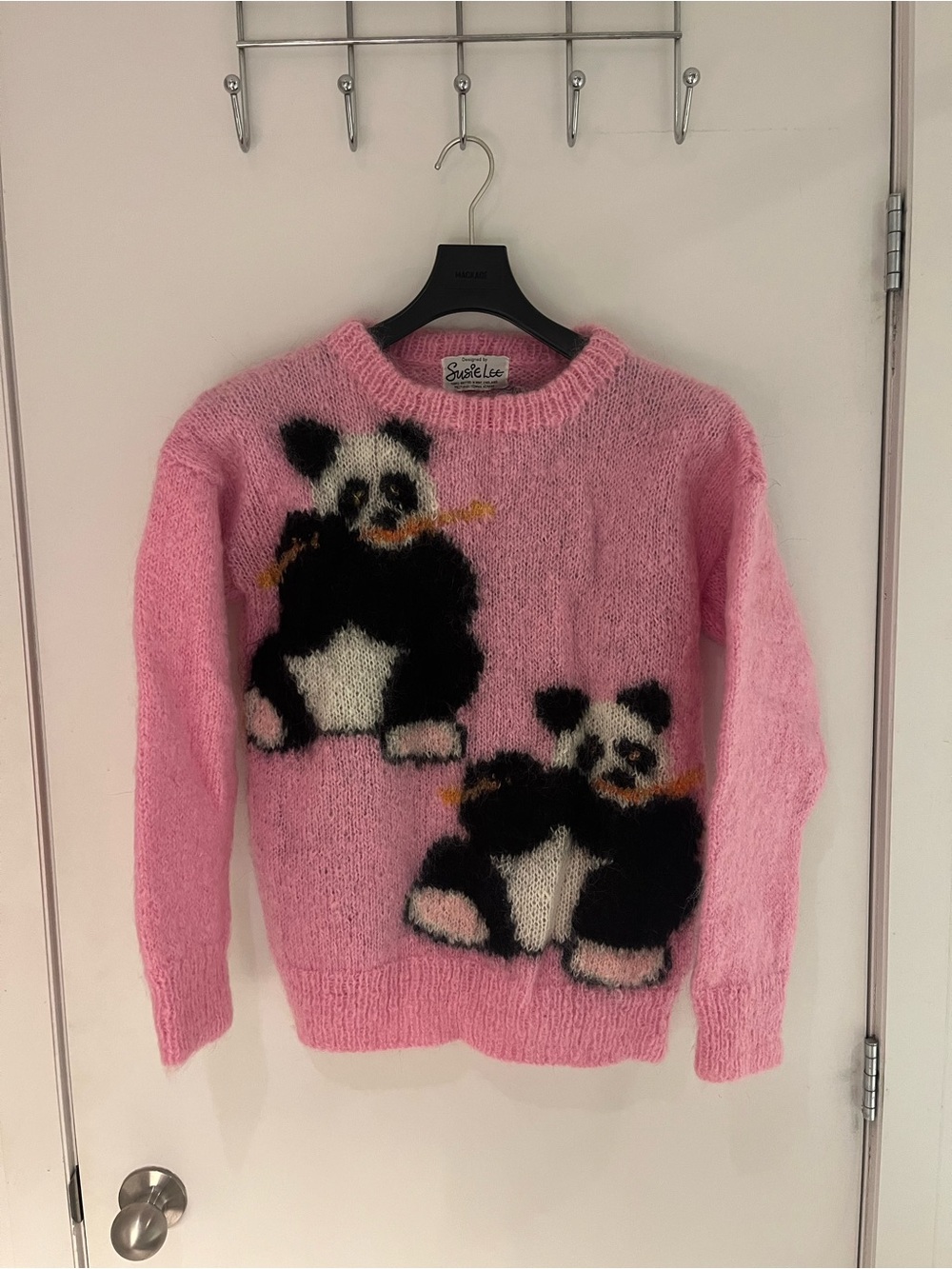 Vintage 80s Susie Lee Mohair Hand Knit Panda Sweater M/L